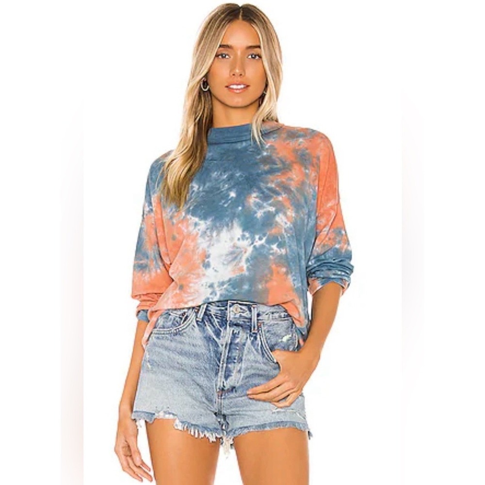 We the Free People Tie-Dye Long Sleeve Mock Neck Tee In Blue Women's XS